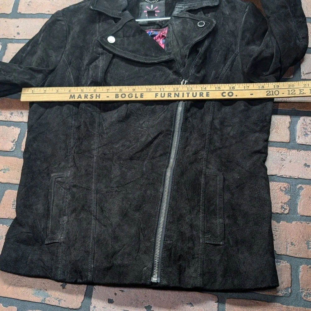 Isaac Mizrahi‎ Live Genuine Black Suede Leather Moto Jacket Asymmetricalic W-6